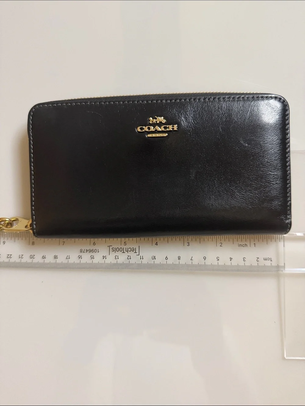 Coach Black Leather Zip Wallet with Gold Logo